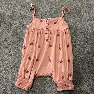 Kate Quinn bubble romper baby girl 0-3M pink mauve cherries cherry modern bamboo
